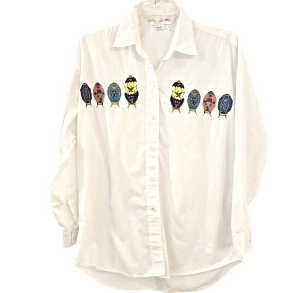 Vintage Casey Coleman Shirt Womens Large Embroidered Easter Eggs Chick Button Up